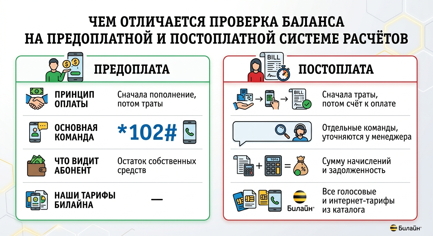 сравнение предоплатной и постоплатной системы расчётов для Билайна
