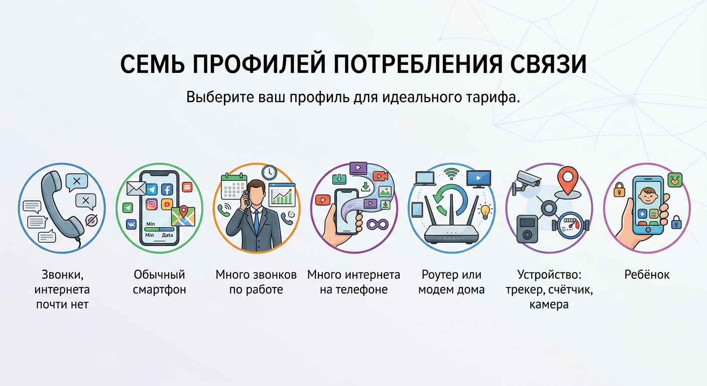 иконки семи профилей потребления мобильной связи